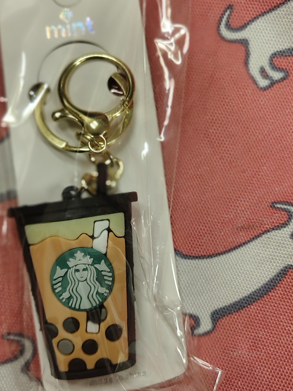 Starbucks Yellow Brown Boba Cup Keychain with Gold Hardware
